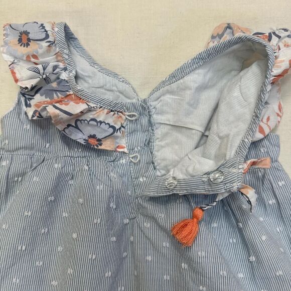 Tahari 3T Blue + White Striped Pinafore Toddler Dress Polka Dots Floral Ruffles - Picture 5 of 7